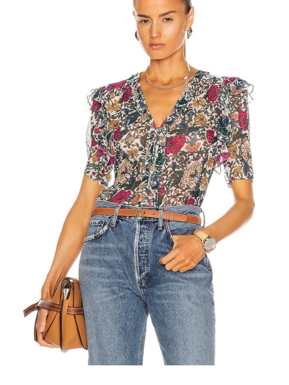 🪻Veronica Beard🪻 Floral V-Neck Ruffle Sleeve Blouse. Size S